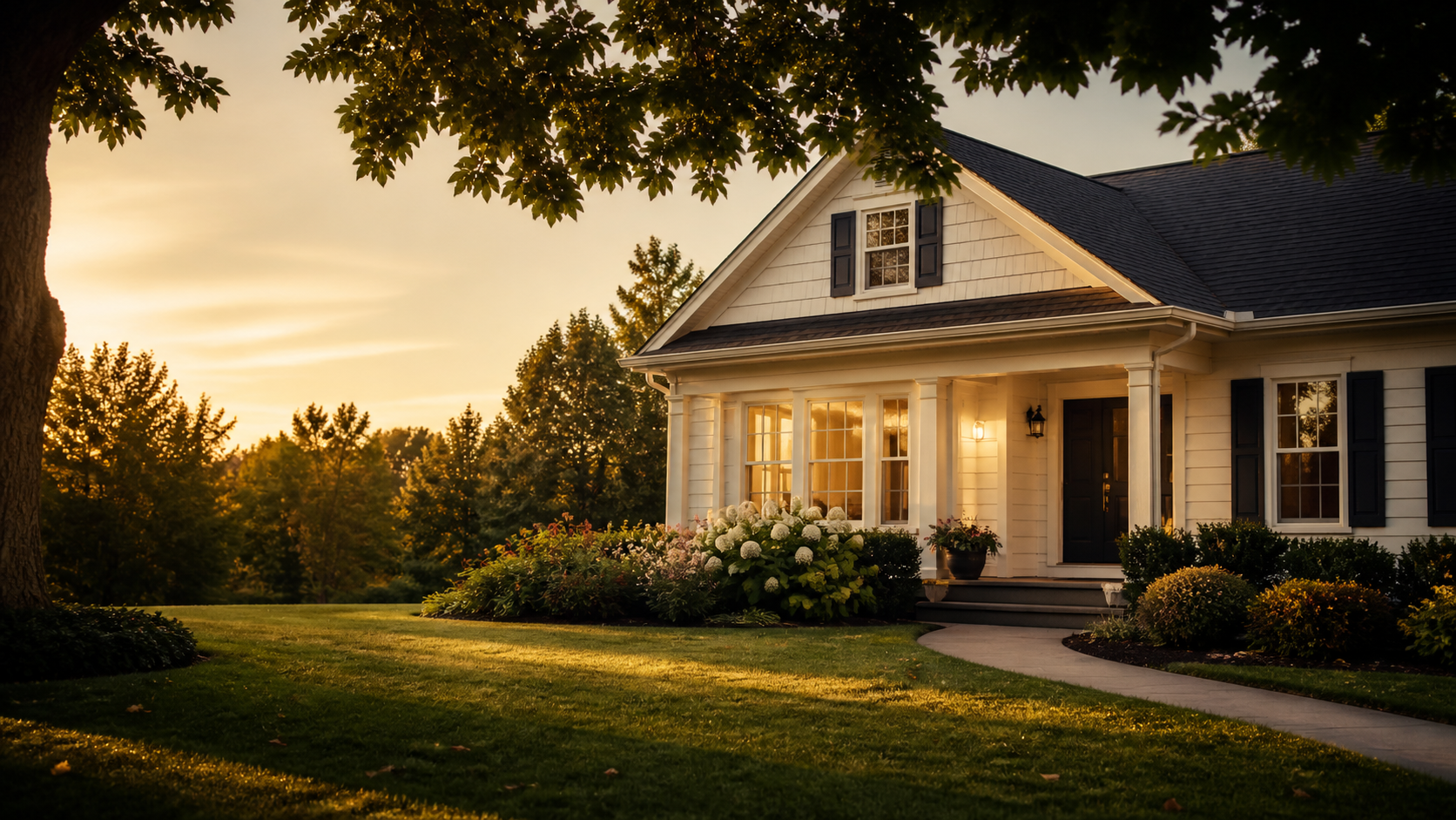 Welcoming American home in warm evening light